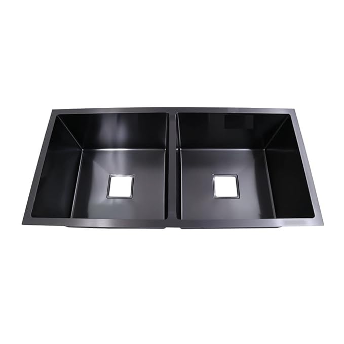 SIROTIA 37" X 18" X 10" Black Handmade Double Bowl Kitchen Sink With Matte Finish. 304 Grade SS