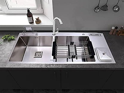 SIROTIA 45" X 20" X 10" Dustbin Handmade Double Bowl With Tap Hole Kitchen Sink With Matte Finish. 304 Grade SS