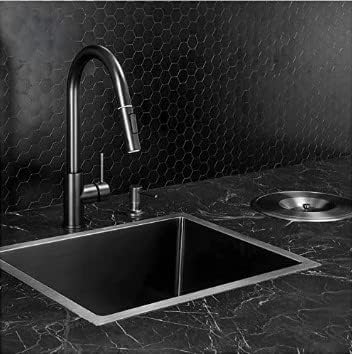 SIROTIA 18" X 16" X 8" Black Granite/Quartz Single Bowl Kitchen Sink Matte Finish With 304 Grade Stainless Steel