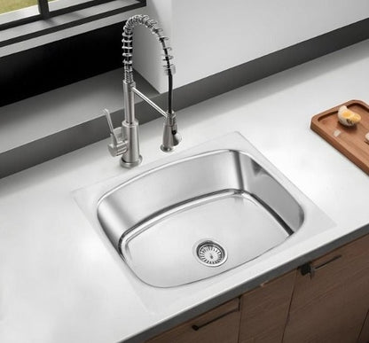 SIROTIA 18" X 16" X 8" Single Bowl Kitchen Sink With Chrome Finish. 304 Grade SS (Square Round)