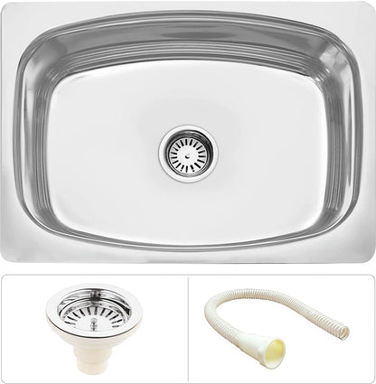 SIROTIA 24" x 18" x 10" Single Bowl Kitchen Sink With Glossy Finish. 304 Grade Stainless Steel